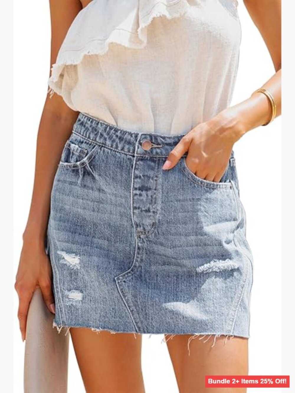 Denim Mini Skirt High Waist Bodycon Above Knee Length with Pockets Size Large